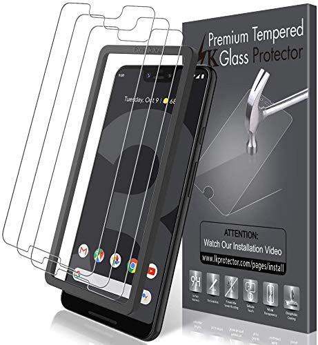 LK [3 Pack] Screen Protector for Google Pixel 3 XL Tempered Glass (Alignment Frame Easy Installation) Double Defence Technology, 9H Hardness, HD Clear, Case Friendly