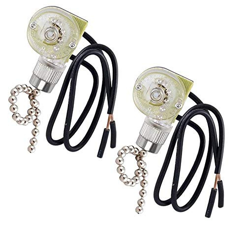 Ceiling Fan Pull Chain Switch for Fan Light, Zing Ear ZE-109 ON-OFF Pull Chain Lamp Switch with Cord for Ceiling Fan Lights, Lamps, Canopy Lights (Nickel 2 PACK)