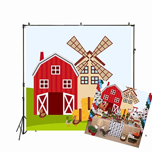 5x5ft Birthday Party Backdrop Cartoon Red Farm Children Birthday Background for Photography Decorations Photobooth Banner Photo Studio Props XT-7711