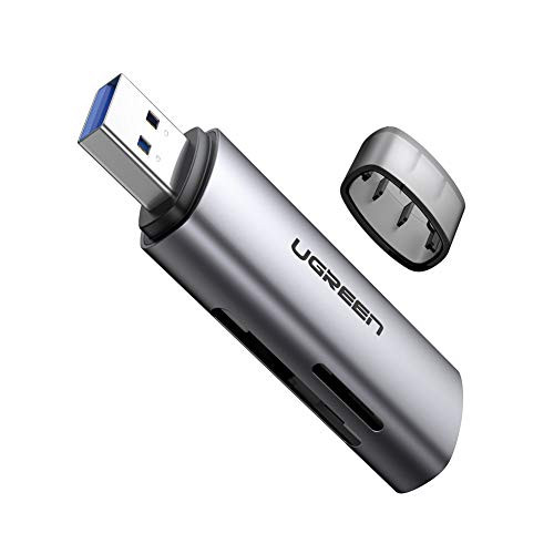 UGREEN SD Card Reader, Aluminum USB 3.0 Memory Card Reader Adapter Dual Slot for SD SDXC SDHC MMC RS-MMC Micro SD TF Micro SDXC Micro SDHC UHS-I for Mac, Windows, Linux, Chromebook, PS4, PC