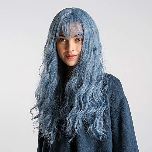 Long Wavy Wig GLAMADOR Women's Blue Wig with Bangs, Long Fluffy Curly Wace Hair Wig, Synthetic Full Replacement Wigs Heat Resistant Fiber Synthetic Cosplay Dating Dress Party Daily Use Wigs- 20" Long Wavy Wig GLAMADOR Women's Blue Wig with Bangs, Long Fluffy Curly Wace Hair Wig, Synthetic Full Replacement Wigs Heat Resistant Fiber Synthetic Cosplay Dating Dress Party Daily Use Wigs- 20"