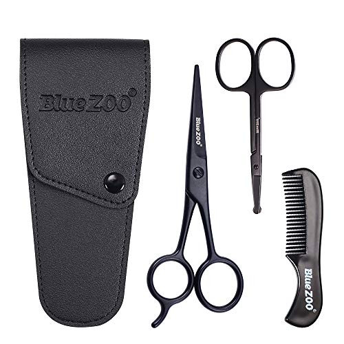 BlueZOO Beard Mustache Scissors and Comb Set Kit for Men Care - (3 Pieces Kit)