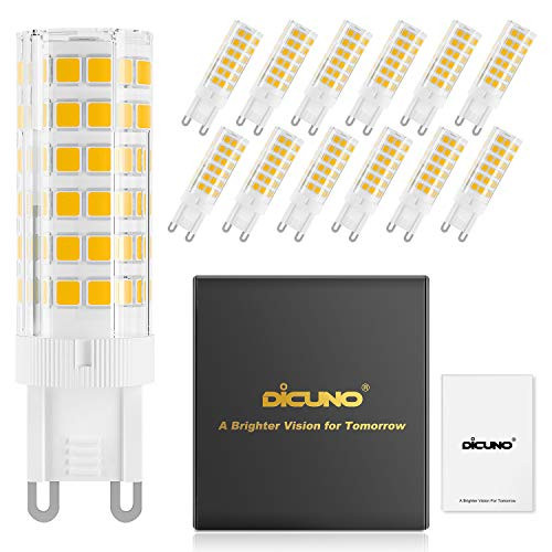 DiCUNO G9 Ceramic Base LED Light Bulbs, 6W (60W Halogen Equivalent), 550LM, Warm White (3000K), G9 Base, G9 Bulbs Non-Dimmable for Home Lighting, 12-Pack