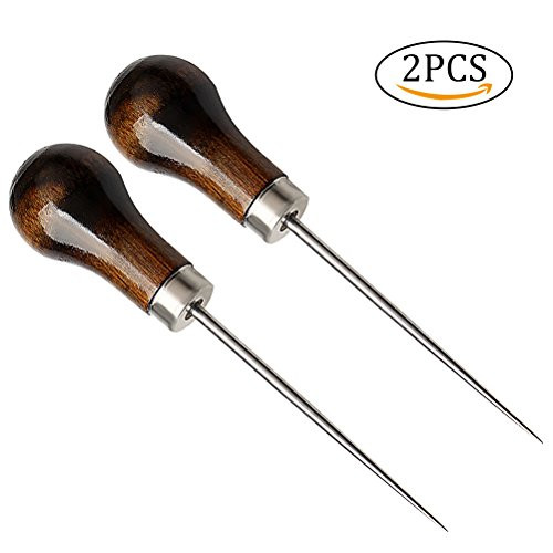 HSAN 2 Pack Awl,Gourd Shape Awl Tailors Awl Wood Handle Scratch Awl Sewing Awl Tool for Leather