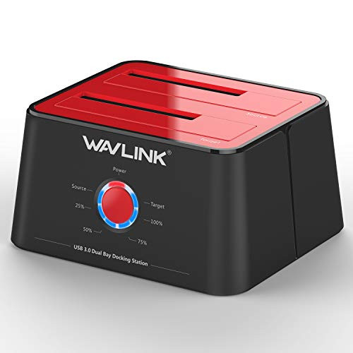 WAVLINK USB 3.0 to SATA Dual-Bay Hard Drive Docking Station for 2.5 inch/3.5 Inch HDD,SSD Support Offline Clone/Backup/UASP Functions [10TB×2 ]