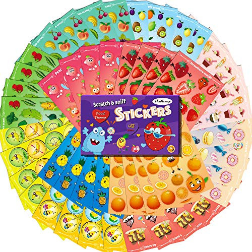 HORIECHALY Scratch and Sniff Stickers, Novelty 48 Sheets 12 Scents Sweet Smells Stickers, Assorted Food Stickers for Kids, Teachers Mega Variety Pack!