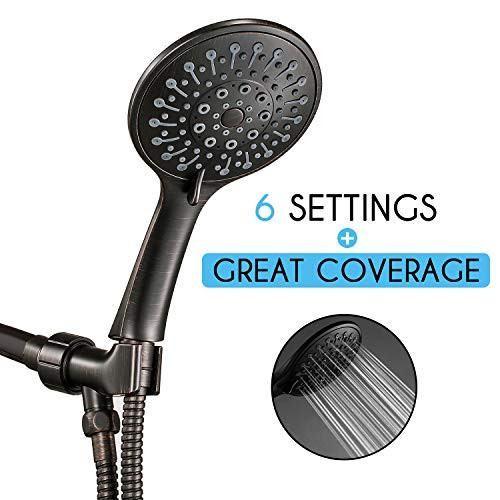 ANZA High Pressure Handheld Shower Head With Hose, 6 Spray Modes, Spa Grade, Rainfall 4.7", Hand Held Shower Head For Low Flow With Long Hose, Adjustable Bracket, Teflon Tape, Oil-Rubbed Bronze