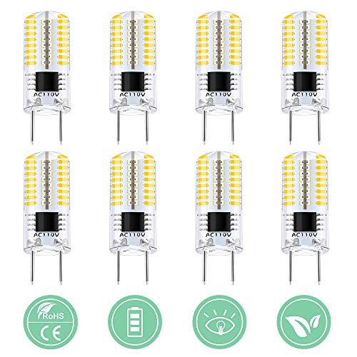 Focondot G8 LED Bulb, Dimmable 110V-130V 3W T4 G8 Bulb Equivalent to 20W-25W G8 Halogen Bulb, Energy Saving G8 Light Bulb Warm White 3000K for Under Counter Kitchen Lighting(Bi-Pin G8 Base,8 Pack)