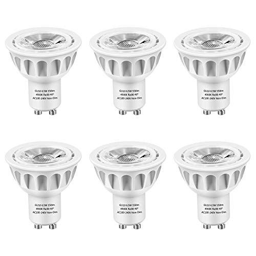 GU10 LED Bulbs, LEDMEI 6 Pack GU10 Led Light Bulbs, 50W Halogen Bulb Equivalent, 120 Volt, 6.5W 550lm, 4000K Natural White, 40° Beam Angle Spotlight, UL Listed, Non-Dimmable GU10 LED Bulbs, LEDMEI 6 Pack GU10 Led Light Bulbs, 50W Halogen Bulb Equivalent, 120 Volt, 6.5W 550lm, 4000K Natural White, 40° Beam Angle Spotlight, UL Listed, Non-Dimmable