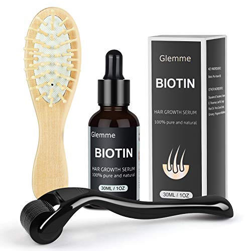 Glemme Biotin Hair Growth Products Kit, Microneedle Derma Roller for Scalp Hair Regrowth Men and Women, Best Hair Loss Treatment