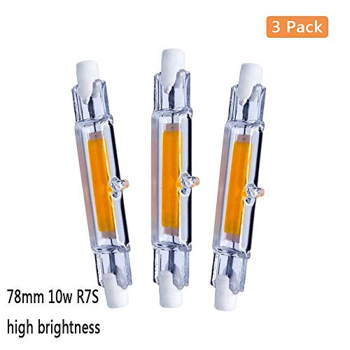 EBD Lighting 78mm 10W R7S LED Bulb (3 Pack) 100W Halogen Equivalent 78mm J-Type 10W 120V R7S Base 3000K Warm White J Type T3 78mm Double Ended Flood Light Bulbs 360°Beam Angle Landscape Lights