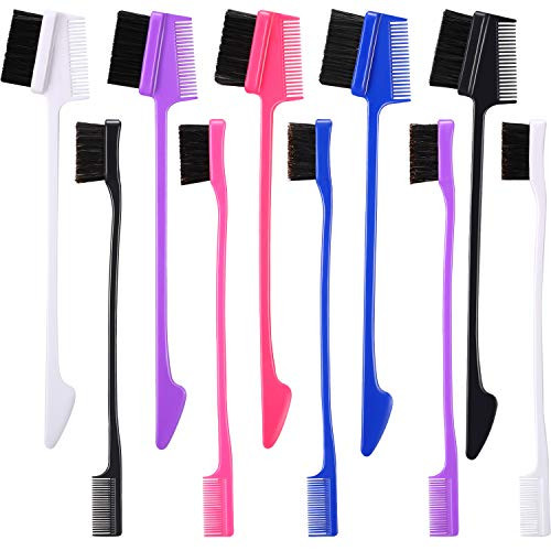 10 Pieces Hair Edge Brush Double Sided Control Hair Comb and 3 in 1 Hair Edge Brush Comb for Hair Grooming, 5 Colors