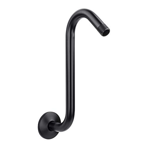 12 Inch Shower Head Extension Arm by JSJacksonSupplies S Shaped Design Extender High Rise Curved Style with Flange Stainless Steel Long Goose Neck Curve Standard 1/2" Connection Black Finish