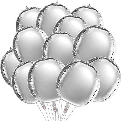 22 Inch 4D Balloons Large Foil Balloons Sphere Foil Balloons 4D Round Balloons for Birthday Wedding Baby Shower Party Decors (Silver)