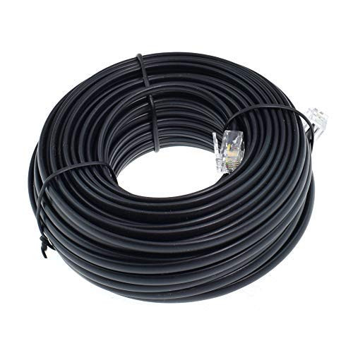 RJ11 6P4C Modular Telephone Extension Cable Phone Cord Line Wire (50 Feet, Black)