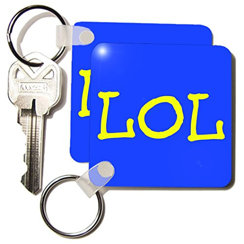 3dRose lol, yellow lettering on blue background - Key Chains, 2.25 x 4.5 inches, set of 2 (kc_172407_1)
