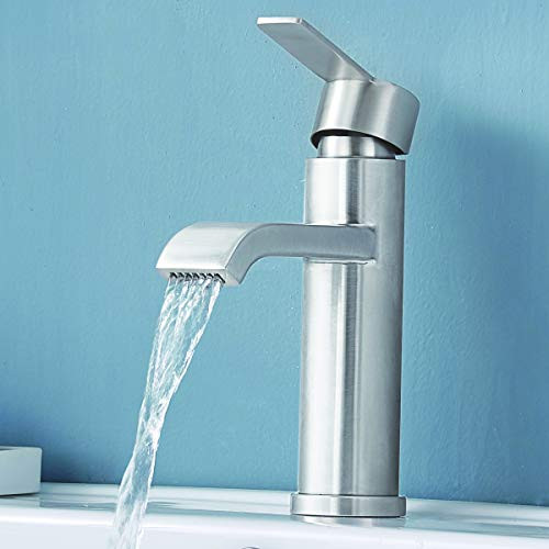 SHACO Commercial Modern Single Handle Brushed Nickel Bathroom Faucet, Lavatory Vanity Sink Faucet With Water Supply Hoses