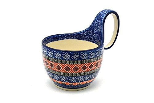 Polish Pottery Loop Handle Bowl - Aztec Sun