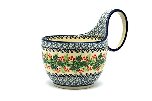Polish Pottery Loop Handle Bowl - Holly Berry