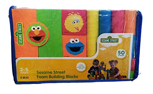 Sesame Street Foam Building Blocks - 50 Pieces. Plus Bonus Reward Stickers and 1 Box of Sesame Street Flash Cards (Design May Vary).