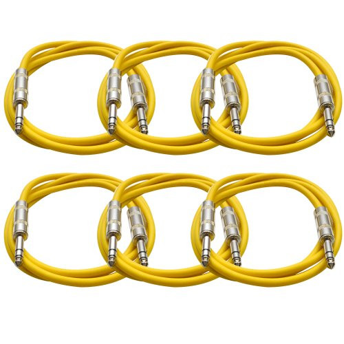 SEISMIC AUDIO - SATRX-F6-6 Pack of Yellow 6' 1/4" TRS to 1/4" TRS Patch Cables