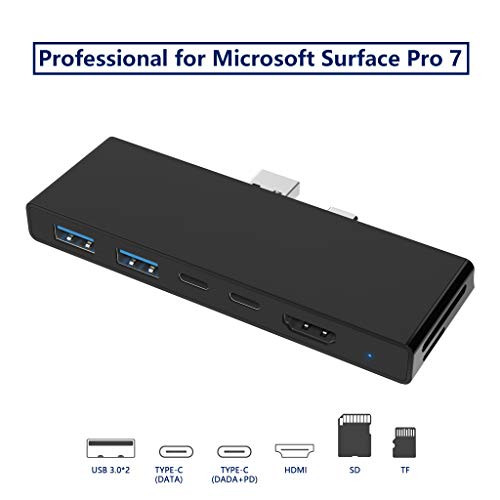 Surface Pro 7 Hub Docking Station with USB C Port (60W PD Charging & 5Gbps Data) +USB C 5Gbps Data Port +2 Port USB 3.0 +4K HDMI Adapter +SD &TF Card Reader Converter Combo Adaptor for Surface Pro 7