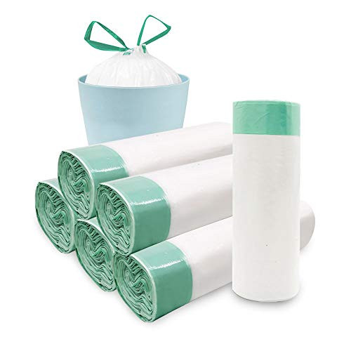 90 Count 8 Gallon Trash Bags Drawstring -0.79 Mil Ultra Strong Medium Trash Can Garbage Bin Liners, Unscented White Trash Bags, 6Rolls