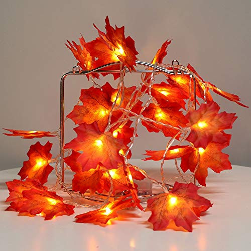 Thanksgiving Harvest Fall Garlands String Lights,Maple Leaf String Lights,20LED 7.2ft Battery Powered Harvest Fall Garlands String Light Thanksgiving Day,Autumn,Indoor,Outdoor,Patio,Garden,Red