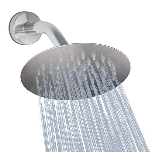High Pressure Shower Head, 6 Inch Rain Showerhead, Ultra-Thin Design-Best Pressure Boosting-Awesome Shower Experience, NearMoon High Flow Stainless Steel Rainfall Shower Head (Brushed Nickel)