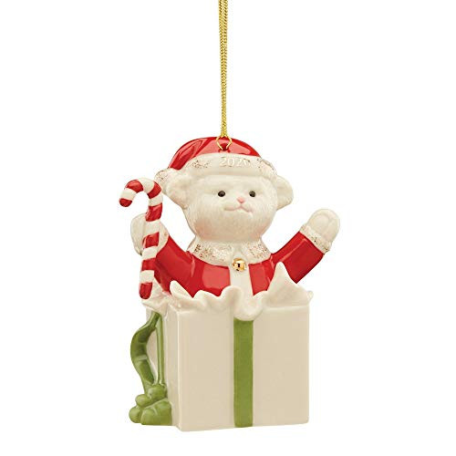 Lenox 2020 Teddy's Surprise Ornament, 0.45 LB, Red & Green