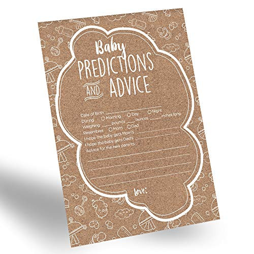 60-Pack Gender Prediction Cards, Gender Neutral Baby Prediction Cards for Gender Reveal & Baby Shower, Rustic Baby Prediction and Advice Cards, Gender Neutral Party Favors for New Parents