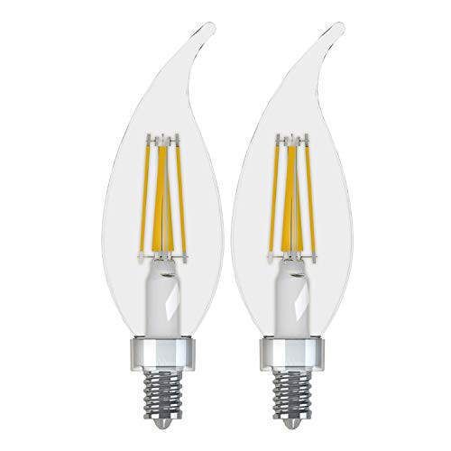 GE Relax HD Bent Tip Dimmable LED Light Bulbs (40 Watt Replacement LED Light Bulbs), 300 Lumen, Candelabra Light Bulb Base, Soft White, Clear Finish, 2-Pack LED Bulbs