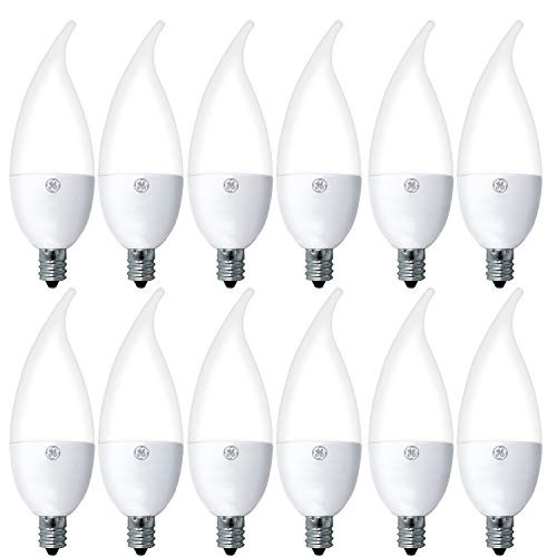 GE Lighting 28699 Dimmable Decorative LED 4.2 (40-watt Replacement), 300-Lumen Bent Tip Light Bulb with Candelabra Base, 12-Pack, Frosted Daylight