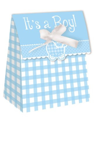 Creative Converting Baby Shower Boy Gingham 12 Count Die Cut Favor Bags - 081331