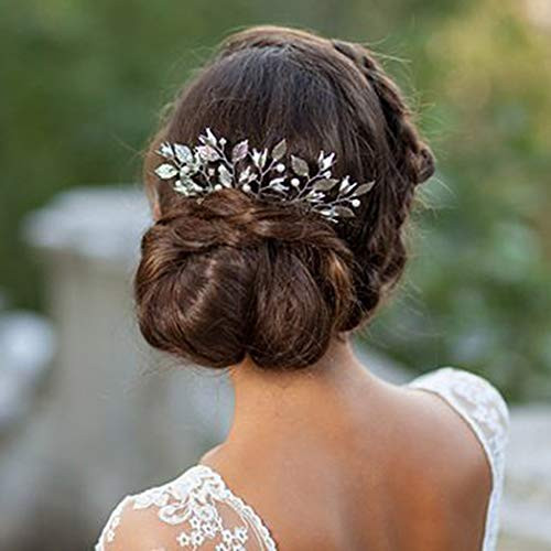 Jakawin Bride Wedding Hair Comb Silver Flower Girls Bridal Hair Accessories Hair Piece for Women and Girls HC009