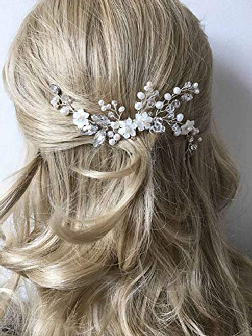 Jakawin Bride Wedding Hair Comb Silver Flower Girls Bridal Hair Accessories Hair Piece for Women and Girls HC012