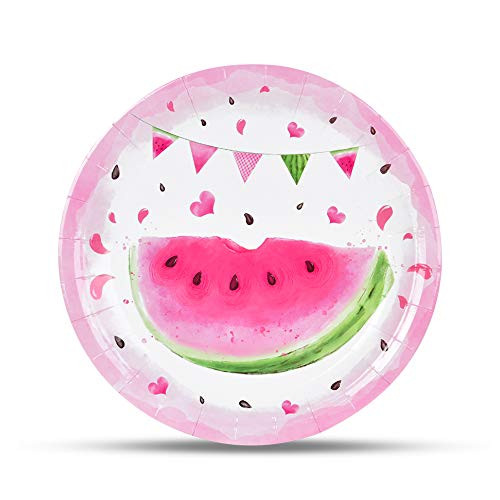 WERNNSAI Summer Watermelon Party Supplies - 50PCS Sweet Pink Watermelon Theme Party Plates for Girls Birthday Baby Shower Disposable Dessert Dinnerware