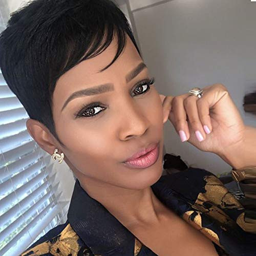 VCK Short Human Hair Pixie Cut Wigs Boy Cut Wigs for Black Women Short Straight Wigs with Bangs