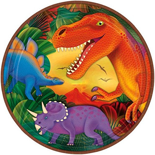Amscan Prehistoric Dinosaurs Metallic Round Plates, 9", Party Favor