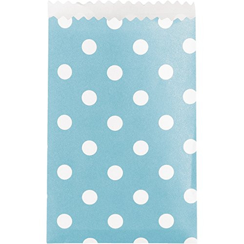 Creative Converting 20 Count Paper Treat Bags with Polka Dots, Small, Pastel Blue