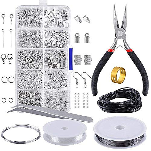 Jewelry Making Kit Jewelry Repair Tool with Accessories Jewelry Pliers Jewelry Findings and Beading Wires for Adults and Beginners (Silver)