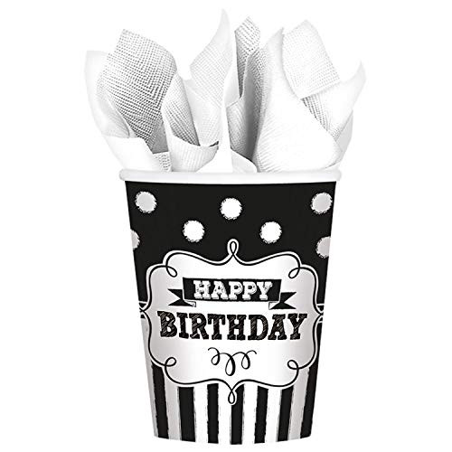 Amscan Disposable Chalkboard Birthday Paper cups, 9 oz, Black