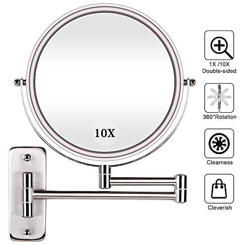 AmnoAmno Two-Sided Swivel Wall Mount Mirror -1x/10x Magnifying Makeup Mirror with 360 Degree Rotation -Extension Polished Chrome Finished Mirror for Bathroom-8 Inch AmnoAmno Two-Sided Swivel Wall Mount Mirror -1x/10x Magnifying Makeup Mirror with 360 Degree Rotation -Extension Polished Chrome Finished Mirror for Bathroom-8 Inch