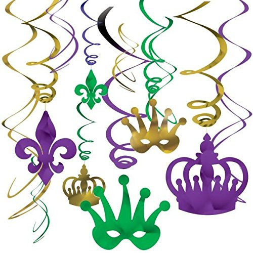 Amscan 679987 Mardi Gras Party Foil Swirl Value Pack Hanging Decorating Kit 12 ct.