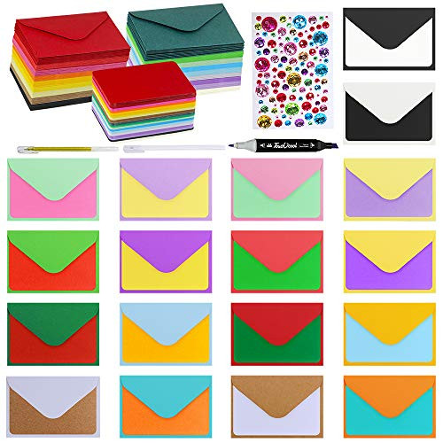 180 Sets #56 Mini Envelopes Coin Envelopes Pocket Envelopes 3 x 4 1/2 with Blank Flat Business Cards 18 Colors Small Gift Notecards Quick Thank You Note Lunchbox Note for Wedding Party Shower Greeting