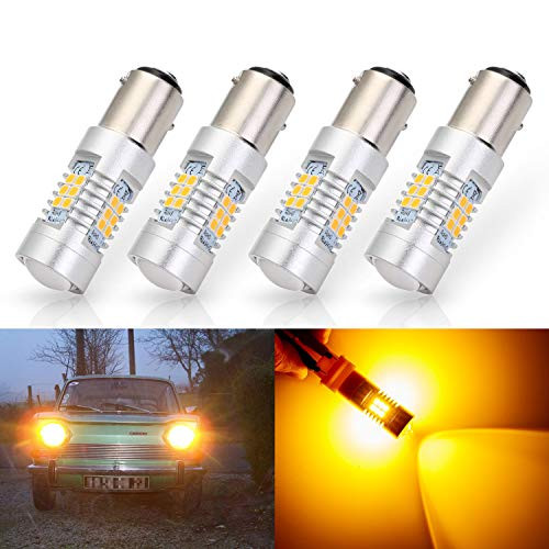 ANTLINE Extremely Bright 1157 1157A 2057 2357 7528 2357A BAY15D 21-SMD 2835 Chipsets 1260 Lumens LED Bulb Replacement Amber Yellow for Car Turn Signal Blinker Side Marker Lights Bulbs (Pack of 4)