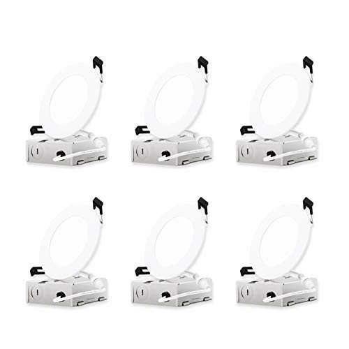 ANA LED 4-Inch 9W 120V Low Profile Ultra Thin Recessed Panel Light,Retrofit Slim Downlight, IC Rated and ETL Energy Star, 5000K Daylight White,Round Wafer Light 6 Pack