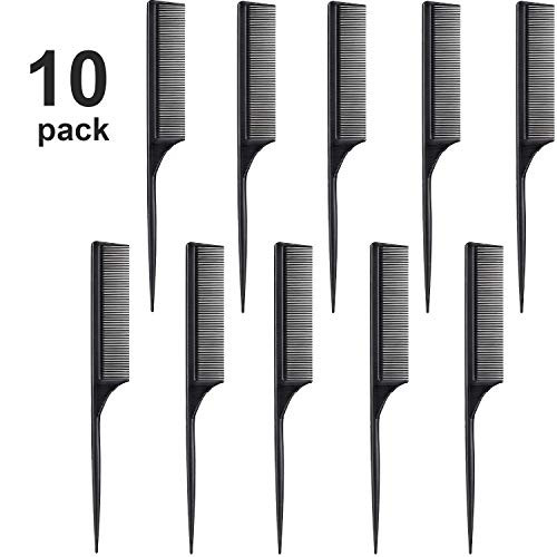 10 Pack Styling Comb Black Carbon Fiber Anti Static and Heat Resistant Tail Comb for Back Combing, Root Teasing, Adding Volume, Evening Styling