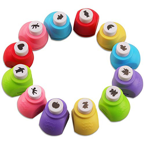 12Pcs Paper Craft Punches, Lainrrew Colorful Mini Paper Scrapbooking Punchers Multiple Shapes Craft Paper Punches for DIY Craft Projects
