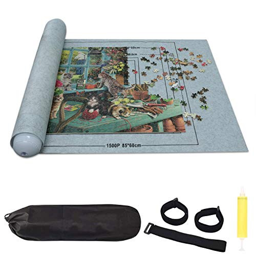 Puzzle Roll Up Mat for Adult Jigsaw Puzzles Up to 1500 Pieces - Jigsaw Puzzle Storage Felt Mat Saver Puzzles Board Mat Grey (1500pcs Puzzle Mat)